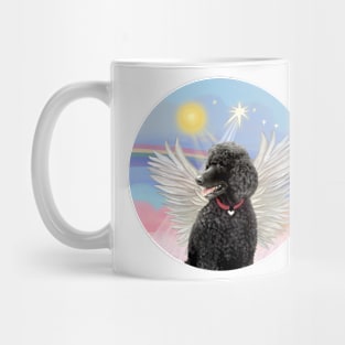 A Black Standard Poodle Floats in Heavens Clouds Mug